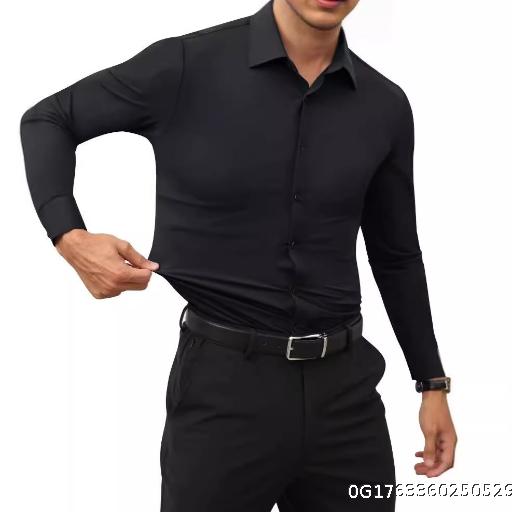  Non ironing Four sided Elastic Shirt for Men's Business Casual Men's Long sleeved Cross border Hot selling Solid Color Shirt
