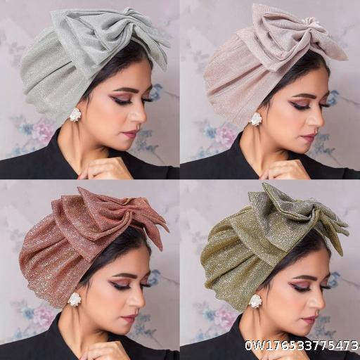 European and American hand sewn shiny pink bow hat, Muslim headscarf hat