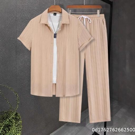 New Men's Hawaiian Casual Business Digital Print Short-Sleeve Trousers Shirt Set