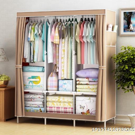 Simple Wardrobe Fabric Clothing Cabinet Steel Pipe Reinforcement Steel Frame Wardrobe Single Person Storage Dustproof