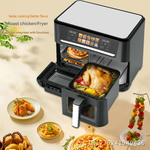 4L Large Capacity Dual Chamber Air Fryer, Household High Power Intelligent Oil Fume Free Electric Fryer Oven
