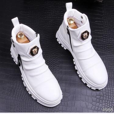 white Martin boots, high top leather boots, men's British fashion cowboy boots, thick bottom, inner raised middle top men's shoes, short boots