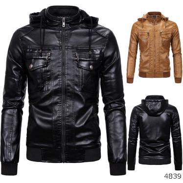  20202 autumn and winter European and American men's leather clothes Plush warm leather clothes imitation sheep leather hooded leather clothes