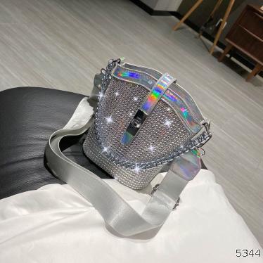  summer small bag women's bag new fashion net red Korean version diamond inlaid wide shoulder strap Single Shoulder Messenger Bucket Bag