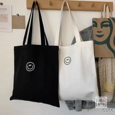  bag female zipper smiling face ins simple one shoulder canvas large capacity Korean leisure student schoolbag