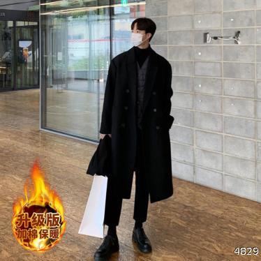  tweed coat windbreaker medium long new high-end cotton thickened British style double row winter coat men