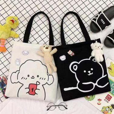  fashion Korean version ins cartoon Canvas Tote Bag cute large capacity leisure one shoulder handbag student class bag