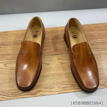  business dress men's leather shoes leather high-end men's shoes waxed cow leather top layer breathable round head over feet British single shoes