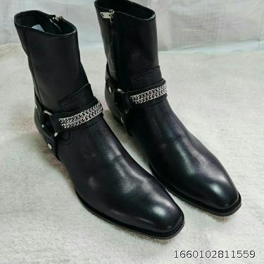 Chelsea boots, men's short boots, Martin boots, European and American manual chains, leather trendy men's shoes, new double buckle leather men's boots