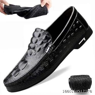 Spring men's shoes crocodile leather shoes men's real leather feet business casual shoes go well with breathable Korean men's bean shoes
