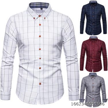 European and American men's Plaid long sleeve shirt, youth trend, loose casual Lapel shirt