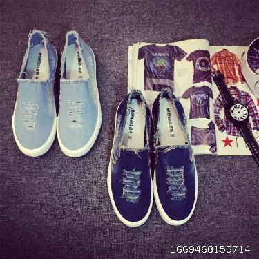 Denim perforated canvas shoes men's shoes