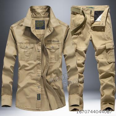 Spring and summer work clothes, work clothes, uniforms, men's long sleeved shirts, pure cotton outdoor multi pockets, wear-resistant and dirt resistant training clothes