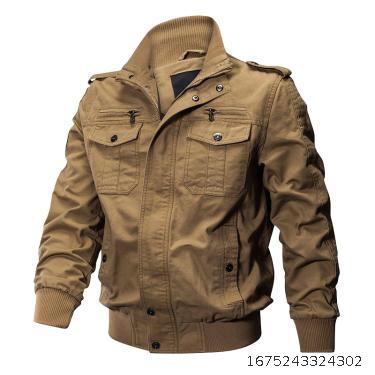 Men's military coat, cotton casual loose work jacket, medium and youth solid color multi-pocket top