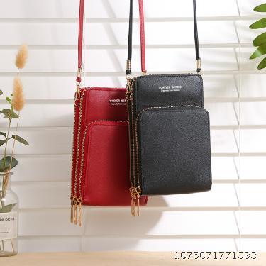 2023 New high-capacity multi-function solid color fashionable simple shoulder small bag touch screen cross-body mobile phone bag Women's