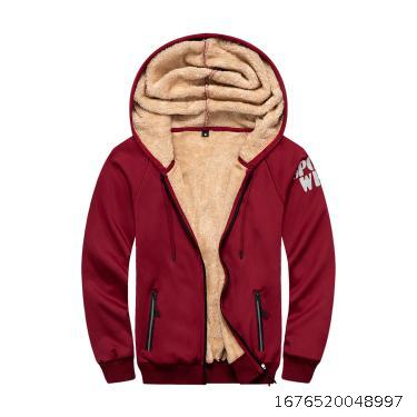 Foreign trade winter new sports European and American men's letter printing sweater plush zipper cardigan hooded jacket man