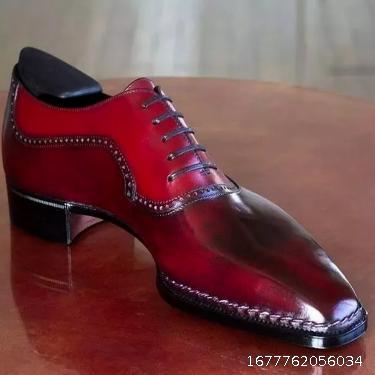 Red PU Leather Men's Business Oxford Shoes Lace-up Low Heel Mixed Color Men's Shoes AG016