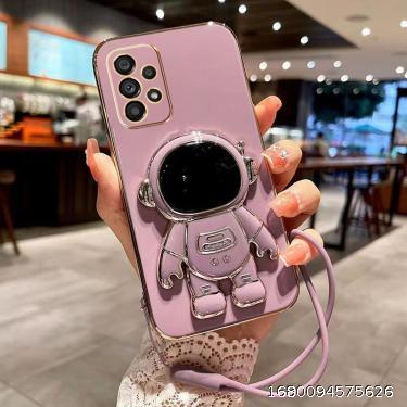 Samsung A23 Mobile Phone Case Straight Edge Electroplated Soft Case A23 Space Astronaut Telescopic Bracket Style Couple Slim Anti Drop