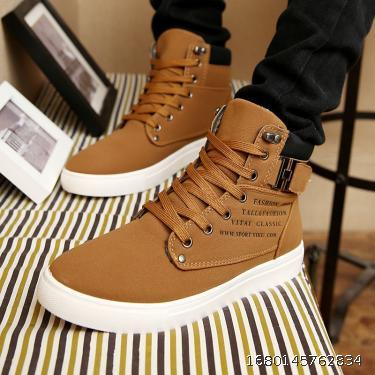 Autumn and Winter Men's Slate Shoes Casual Shoes High Top Shoes Cotton Shoes Student plush Large Shoes Korean Version Trend Thickened Shoes