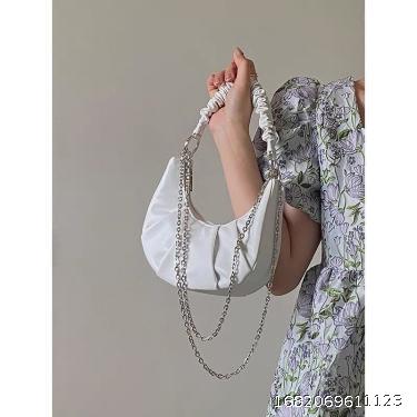 Design Half Moon Chain Bag for Women 2021 New Soft Leather Pleated Casual Crossbody Bag Handheld Shoulder Bag