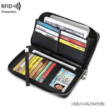Anti theft Brush Leather Wallet Multi Card Long Wallet Couple's Top Layer Cowhide Large Capacity Men's and Women's Handbag
