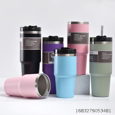 304 stainless steel insulated cup double layer vacuum with straw ice cream cup outdoor portable car cup