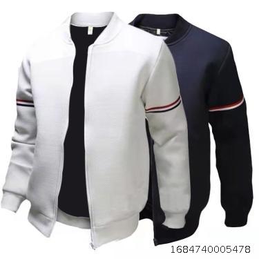 Autumn/Winter Men's Casual Coat Ribbon Zipper Standing Collar Sweater Jacket