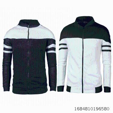 Men's casual jacket with ribbon design, fashionable color matching velvet sweater