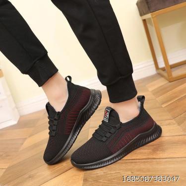 Men's singles shoes, fly woven fabric upper, breathable cloth shoes, flat bottom, anti slip casual sports shoes, soft soled shoes