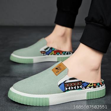 Canvas shoes, half slippers, breathable, casual, soft soled sports board shoes, men's lazy people, one foot pedal shoes