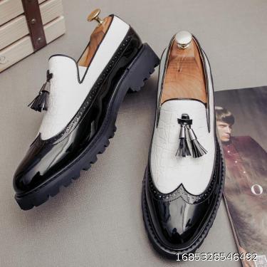 Men's pointed leather shoes Men's leather casual youth patent leather block men's shoes