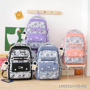 Five piece backpack set for female elementary school students, fashionable internet celebrity graffiti ins style junior high school backpack for third, fourth, and sixth grades