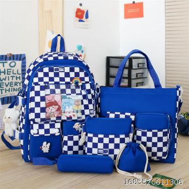 Five piece backpack set for female elementary school students from third to fifth and sixth grades backpack with large capacity Korean checkered junior high school backpack