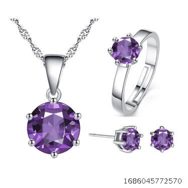 Fashion Accessories Tidal Round Zircon Necklace Ring Earstuds Three Piece Jewelry Set for Women's Ornaments