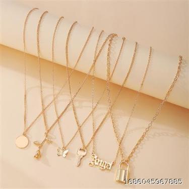 6pcs SimplelockRosePendantNecklaceSet Simple Lock Rose Pendant Necklace