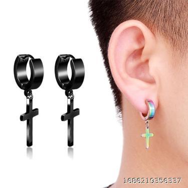 Small Cross Ear Buckle Men's Stainless Steel Tidal Earrings Men's Non Allergic Punk Earrings