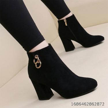 Martin Boots Women's Matte Coarse Heel Short Boots Wide Feet 41 Plus Fleece Bare Boots