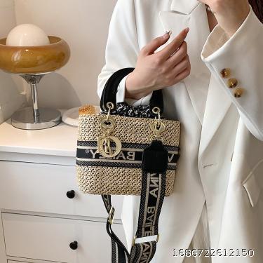Letter Grass Woven Bag Hundred Straps Hand Carrying Square Bag Tidal Flow Oblique Shoulder Bag