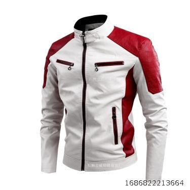2023 Autumn and Winter Leisure Motorcycle Spliced Leather Jacket Men's Standing Collar Retro Warm Leather Jacket