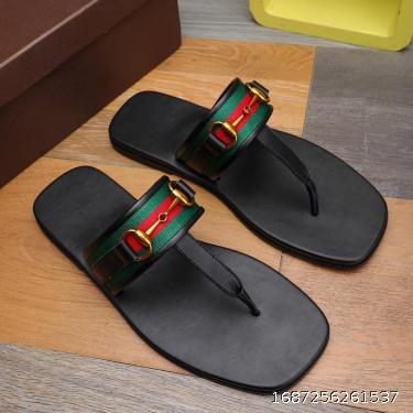 European and American Flip-flops men's leather flip flop male star the same Korean fashion men's flip flop sandals anti-skid beach shoes