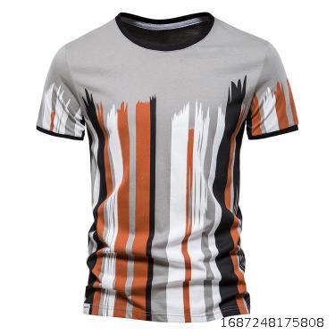 European and American casual vertical stripe 3D digital printing men's T-shirt fashion casual top
