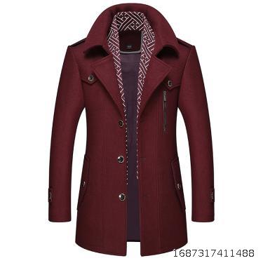 New stock men's wool coat for autumn and winter, men's scarf collar, warm fabric windbreaker, middle-aged coat coat