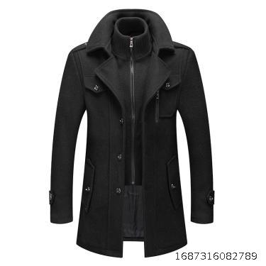 Autumn/Winter Men's Business Woolen Coat Fashion Double Collar Cold Resistant Fabric Men's Coat Woolen Coat Men's