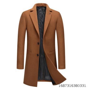 Autumn/Winter New Mid length Woolen Coat Men's Fashion Non ironing Woolen Coat Men's Coat Plus Cotton Thickened Woolen Coat