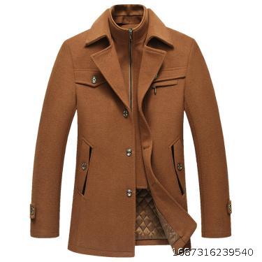 New men's wool coat for autumn and winter, easy to iron business, cotton wool coat for men, easy to iron double collar wool coat