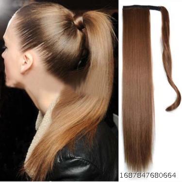 European and American medium and long wigs, ponytail spot wholesale, long straight hair, Velcro, ponytail chemical fiber wig, ponytail braid