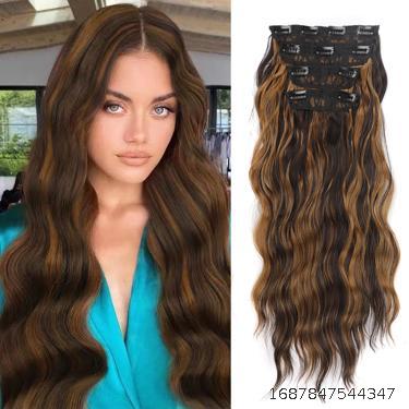 wig four piece set clip hair curly hair four piece set foreign trade curly hair wig piece water wave pattern wig four piece set