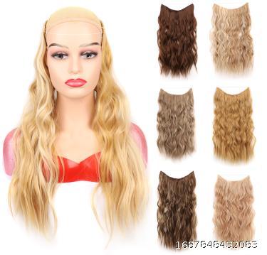 Long curly hair fishline hair water ripple no trace invisible wig piece, large wave fishline hair extension wig piece