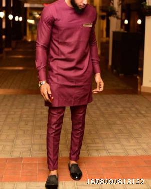 Men's African Ethnic Style Casual Set Suit Printed Shirt and Trouser 2-Piece Set