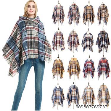 Cape Bristle Pullover Plaid with Cap Cape Shawl